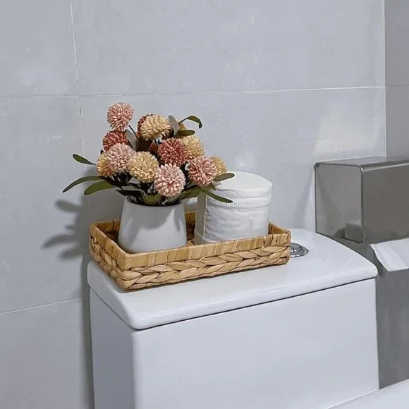 Bathroom Trays for Counter 10" Decorative Rattan Vanity Tray Wicker Storage - Picture 5 of 8